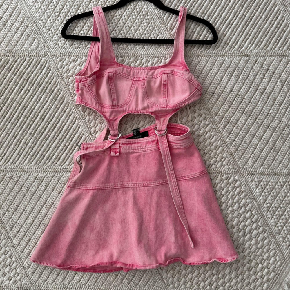 Pink Denim Mini Dress with Cutouts
